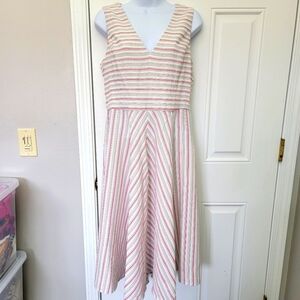 Tommy Hilfiger Sleeveless Striped White Seersucker A Line Midi Dress Size 8
